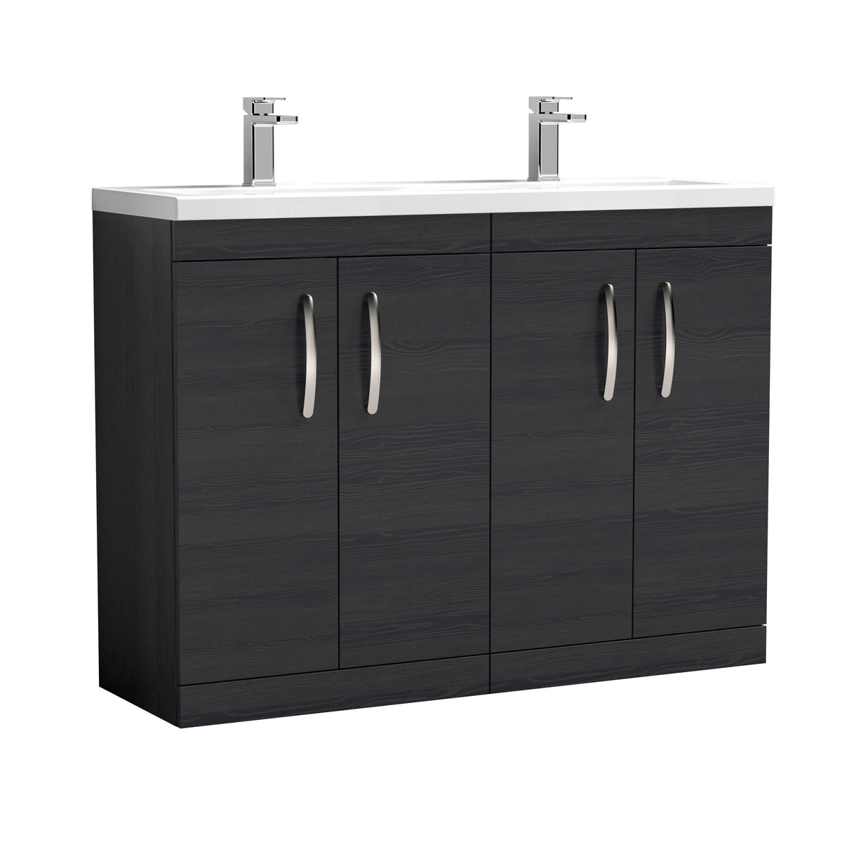 Nuie Athena 1200mm 4 Door Floor Standing Cabinet With 2 Tap Hole Ceramic Basin
