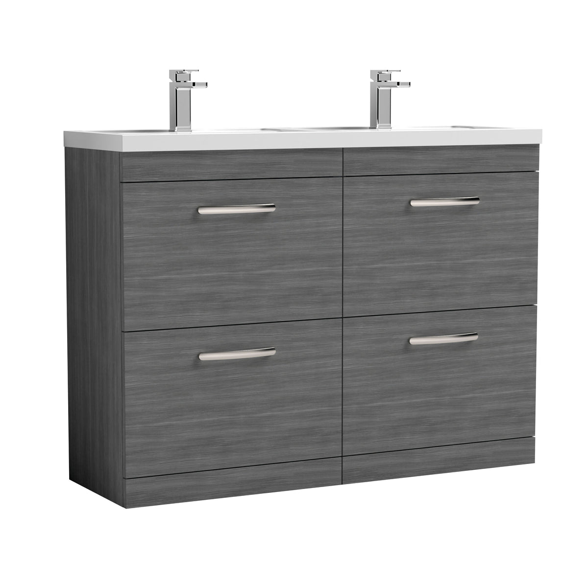 Nuie Athena 1200mm 4 Drawer Floor Standing Cabinet With 2 Tap Hole Polymarble basin