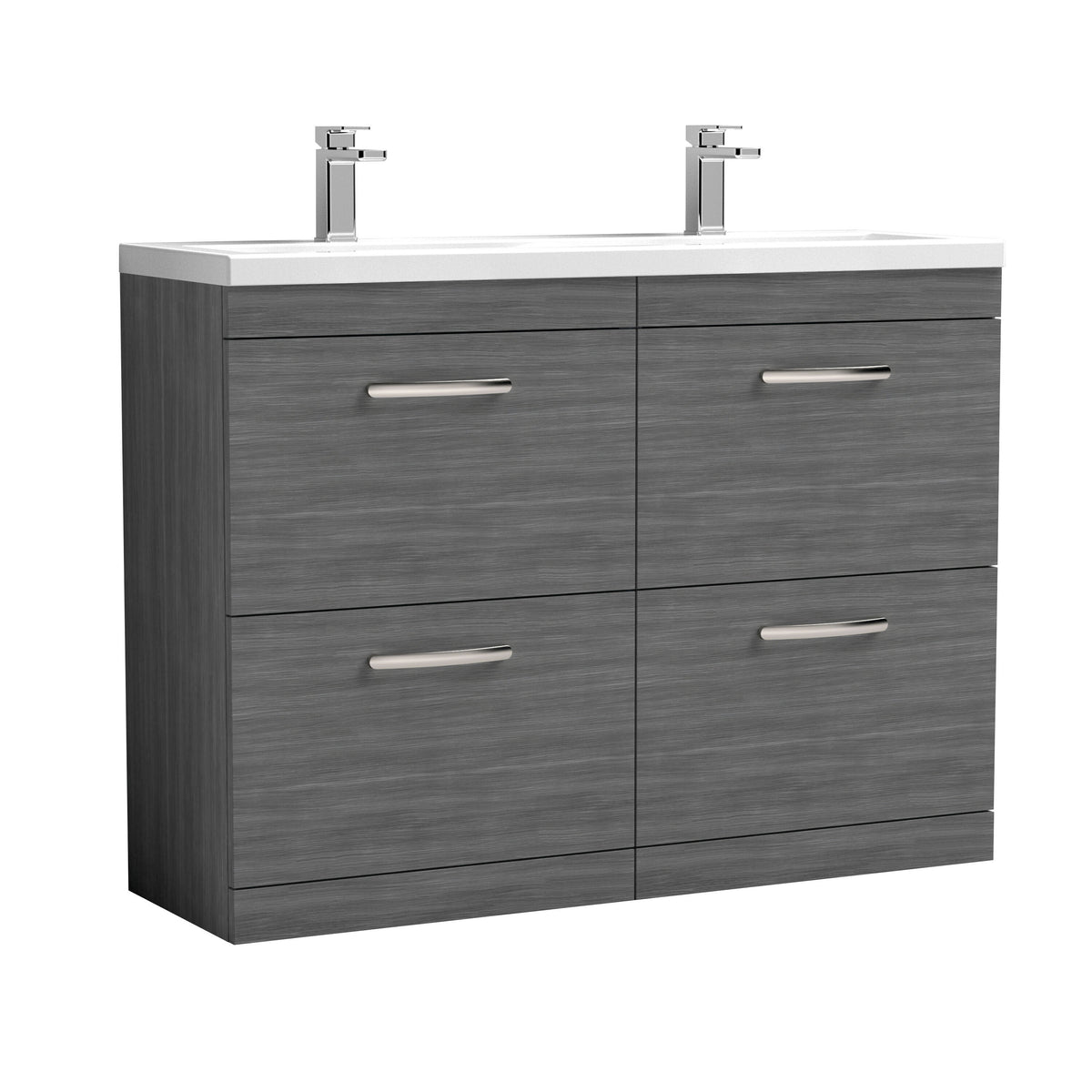 Nuie Athena 1200mm 4 Drawer Floor Standing Cabinet With 2 Tap Hole Ceramic Basin