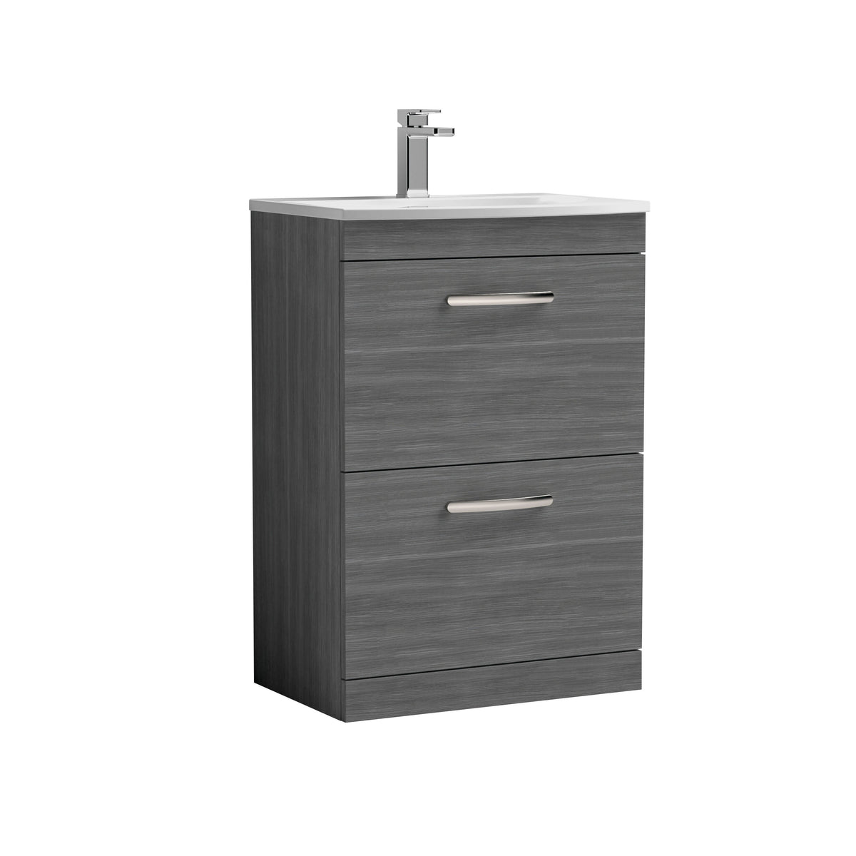 Nuie Athena 600mm 2 Drawer Floor Standing Vanity Unit With Curved Basin