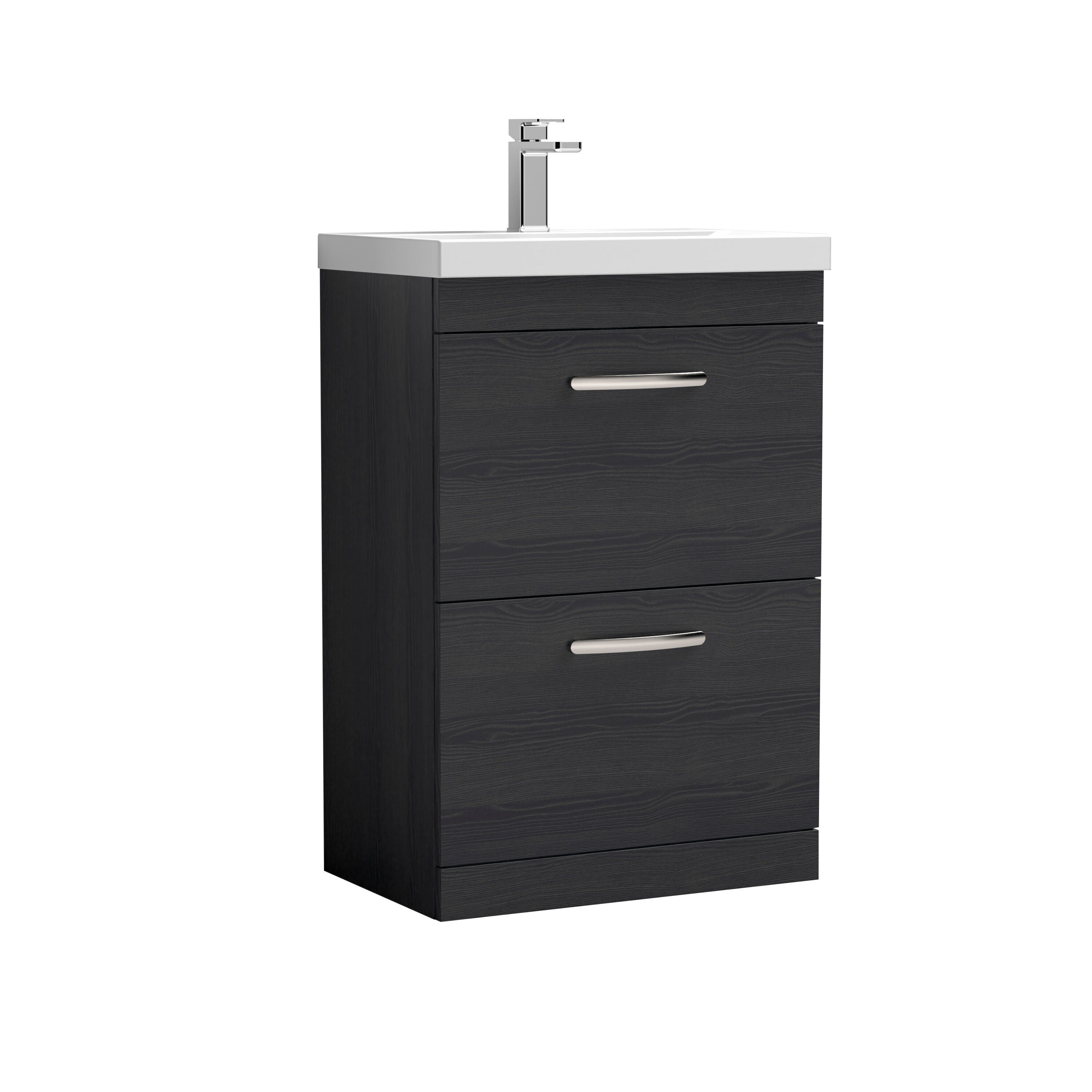 nuie Athena 600mm Charcoal Black 2 Drawer Floor Standing Vanity Unit With Mid-Edge Basin