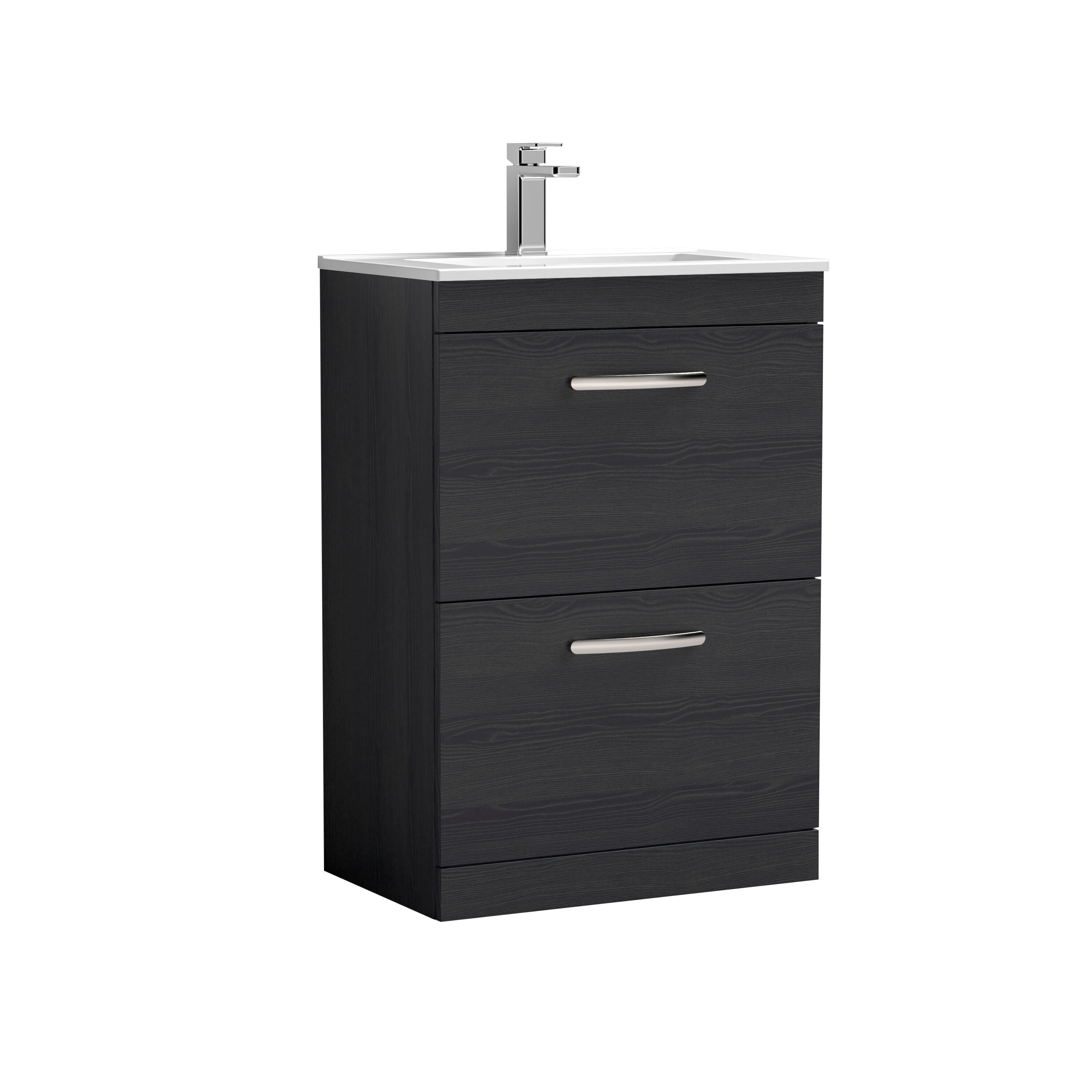 nuie Athena 600mm Charcoal Black 2 Drawer Floor Standing Vanity Unit With Minimalist Basin