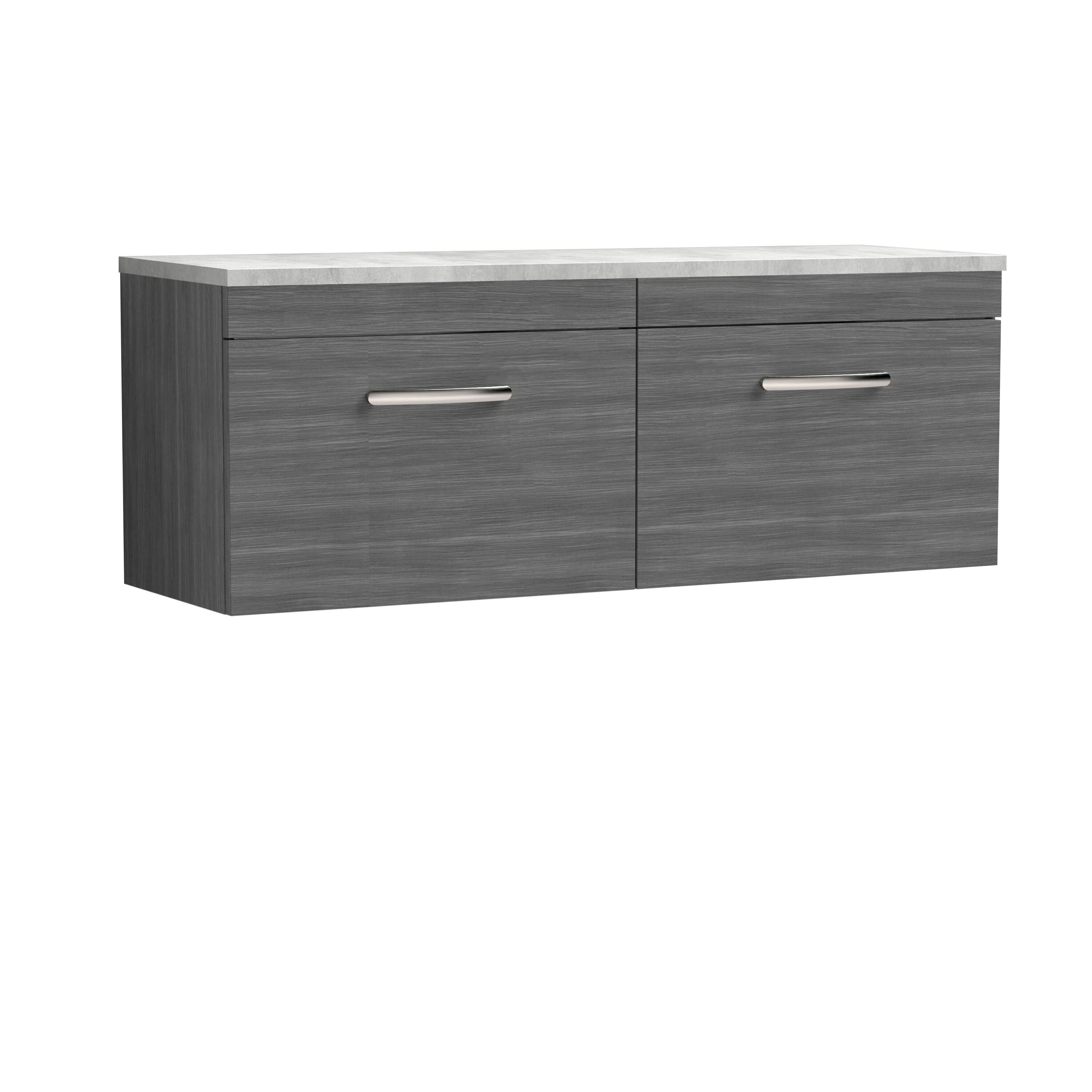 nuie Athena 1200mm 2 Drawer Wall Hung Vanity Unit With Bellato Grey Worktop