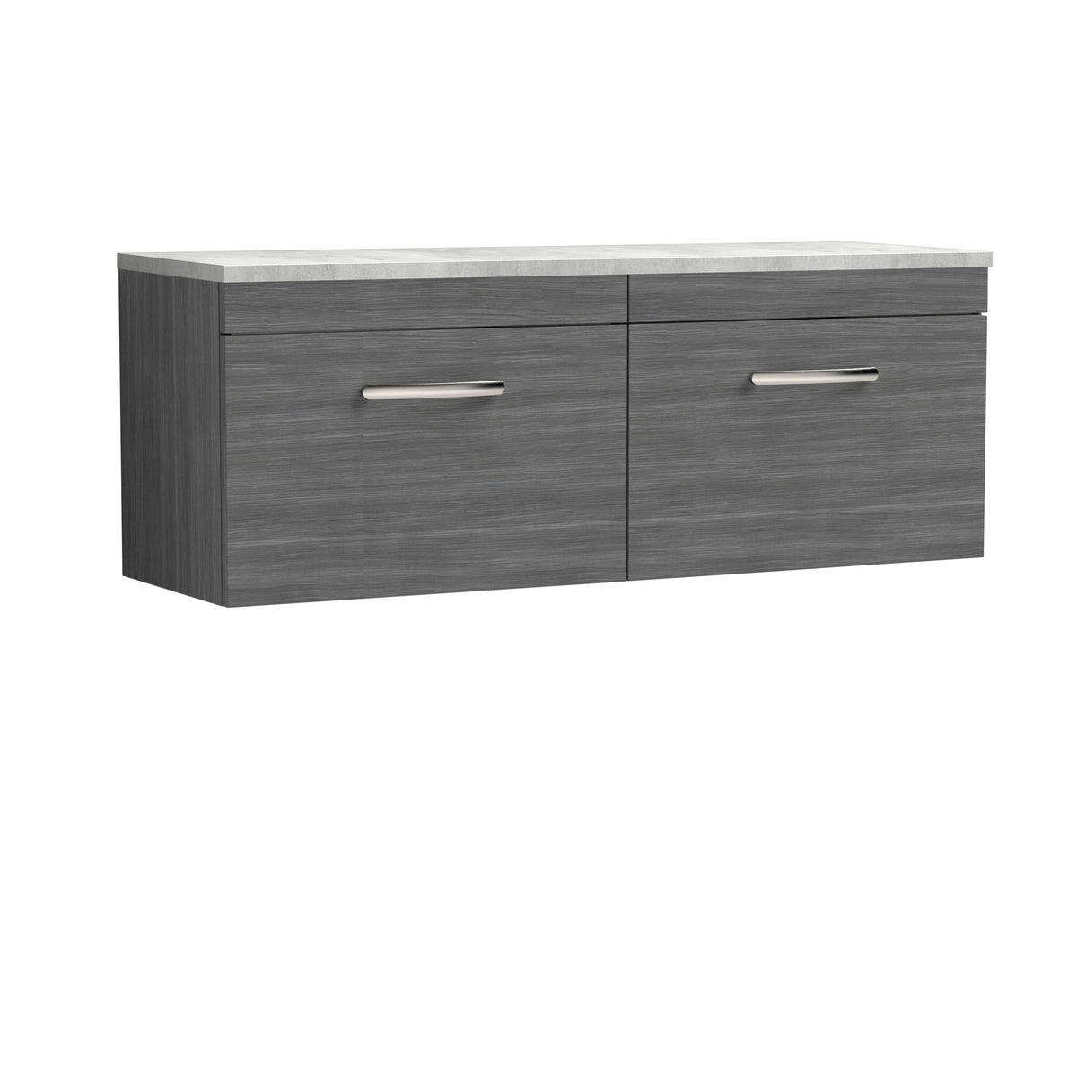 Nuie Athena 1200mm 2 Drawer Wall Hung Vanity Unit With Bellato Grey Worktop