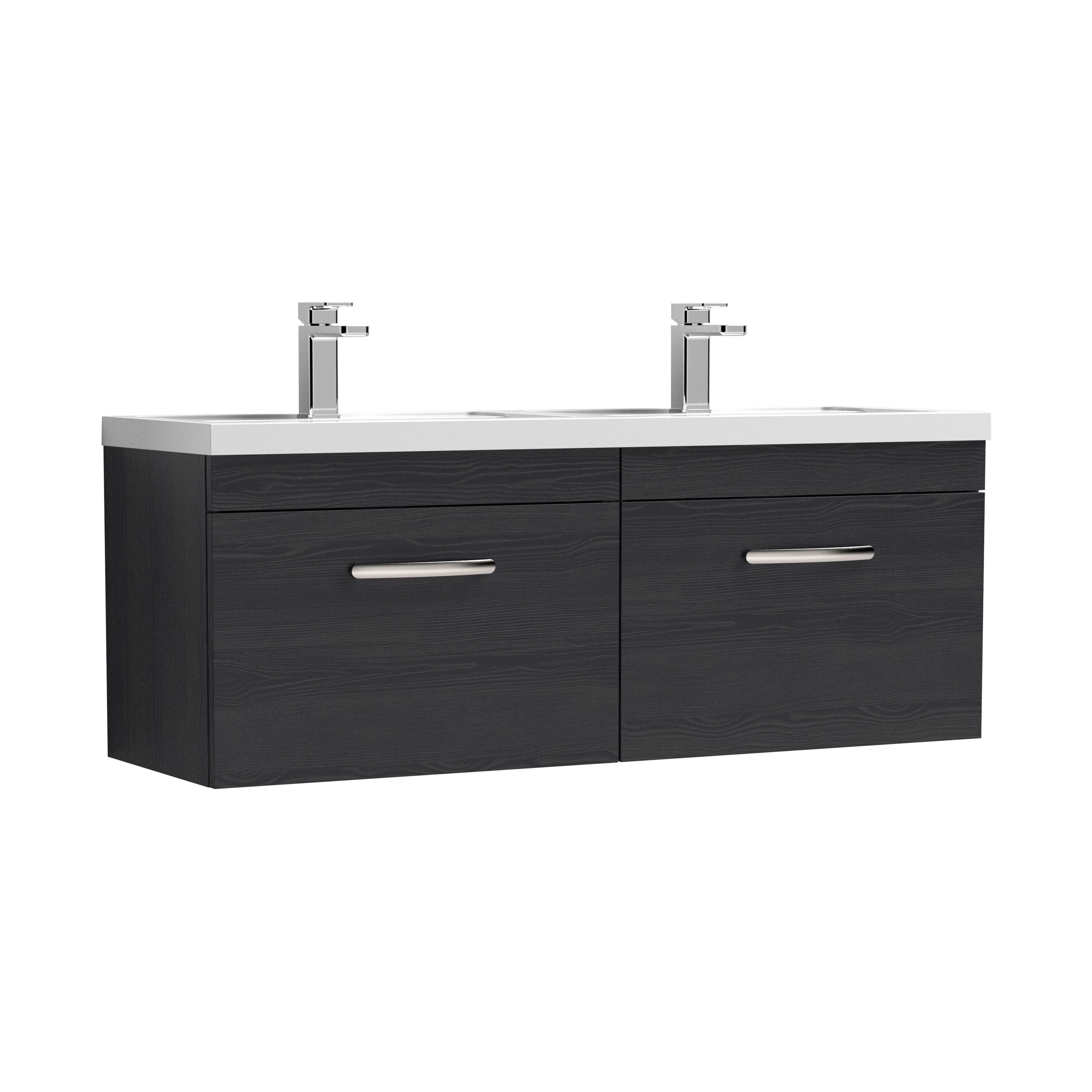 nuie Athena 1200mm Charcoal Black 2 Drawer Wall Hung Cabinet With 2 Tap Hole Polymarble basin