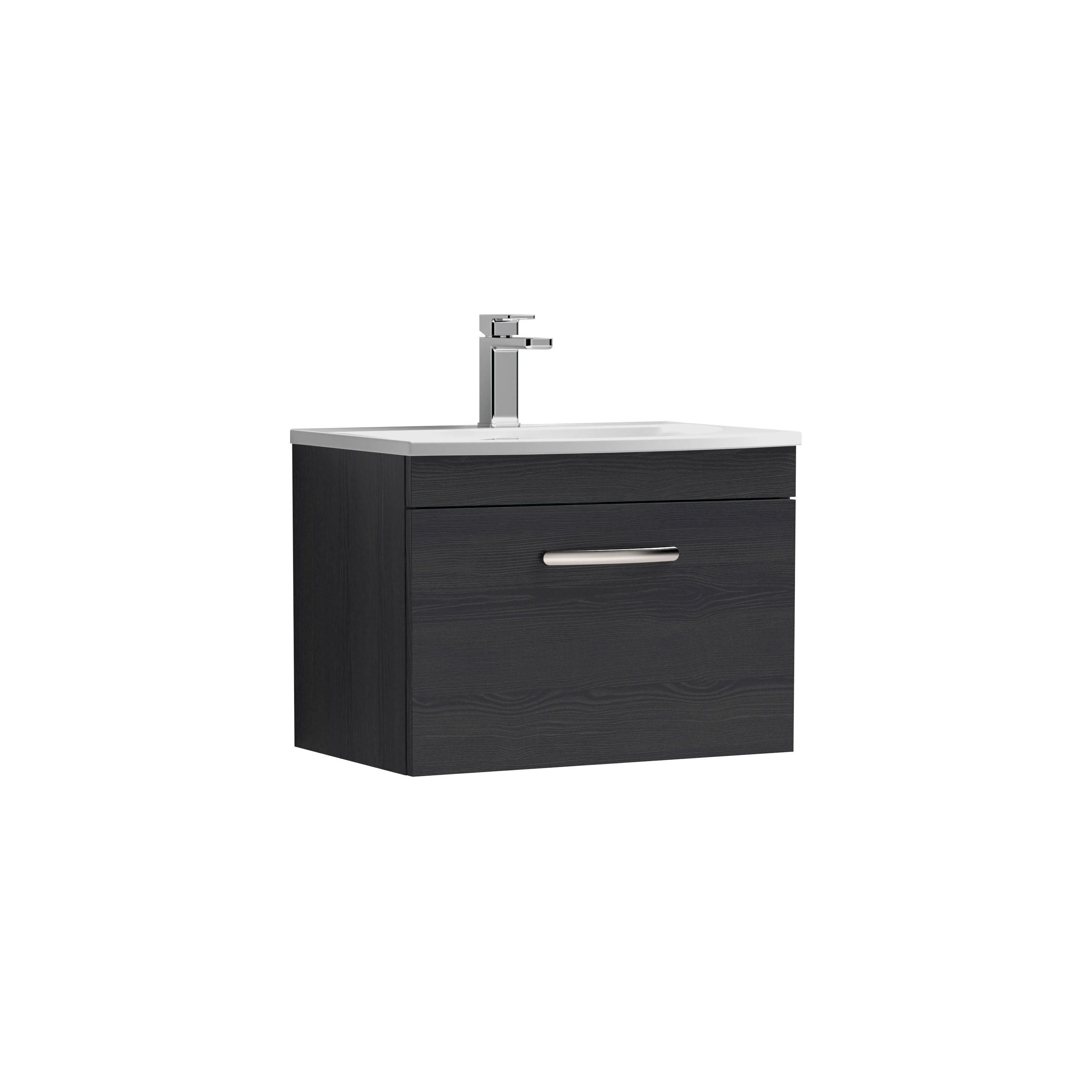 nuie Athena 600mm Charcoal Black 1 Drawer Wall Hung Vanity Unit With Curved Basin