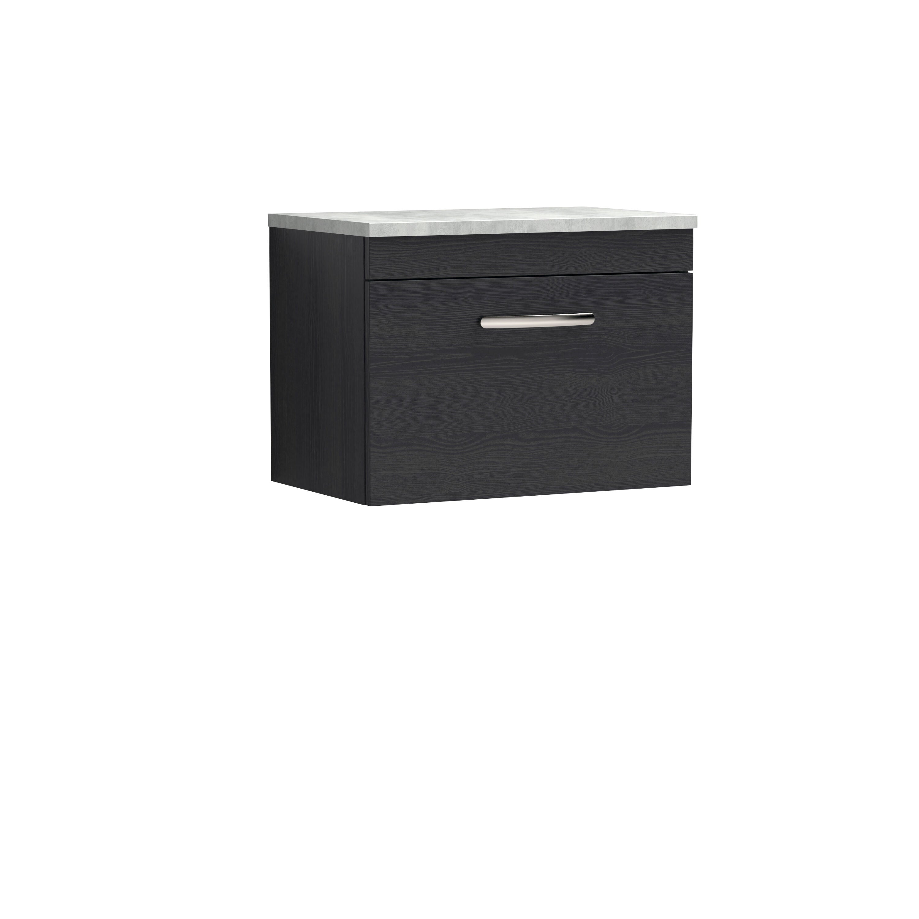 nuie Athena 600mm Charcoal Black 1 Drawer Wall Hung Vanity Unit With Bellato Grey Worktop