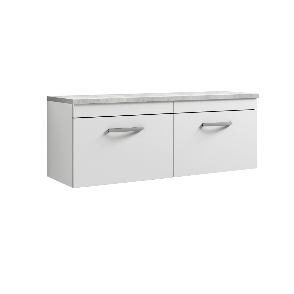 Nuie Athena 1200mm 2 Drawer Wall Hung Vanity Unit With Bellato Grey Worktop