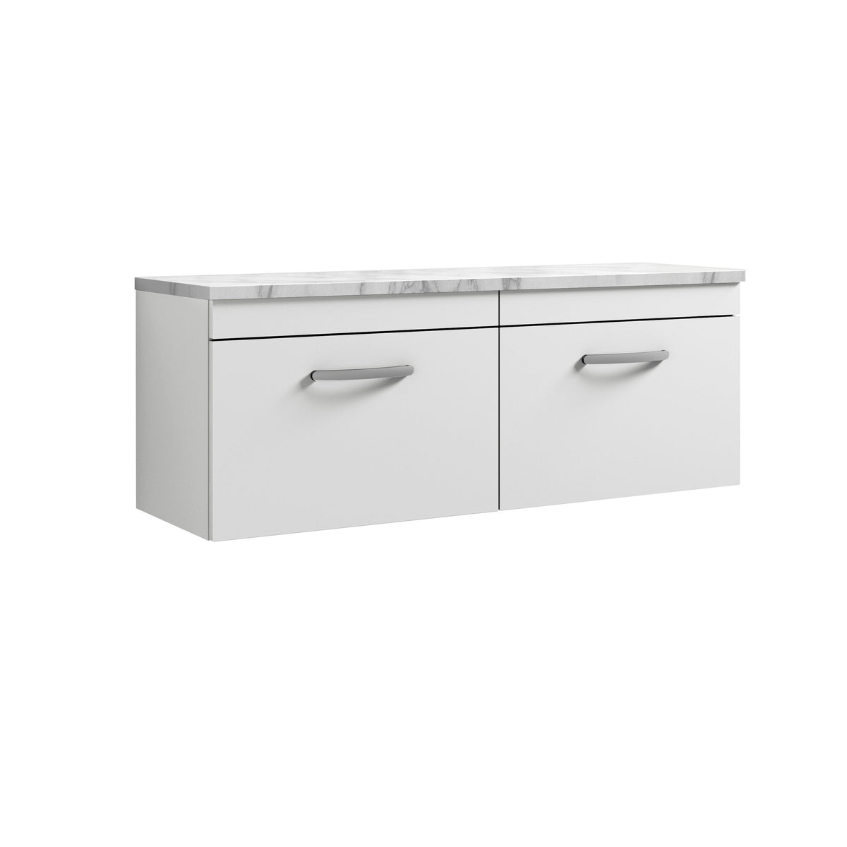 Nuie Athena 1200mm 2 Drawer Wall Hung Vanity With Carrara Laminate Worktop