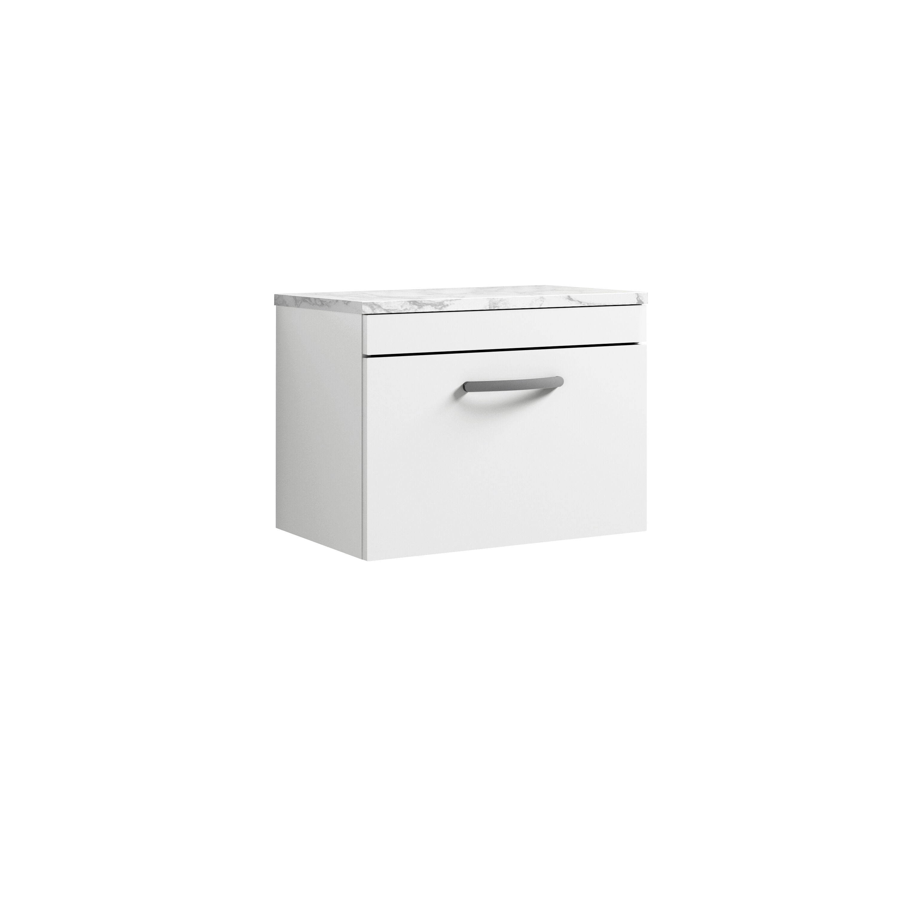 nuie Athena 600mm Gloss White 1 Drawer Wall Hung Vanity Unit With Carrara Laminate Worktop