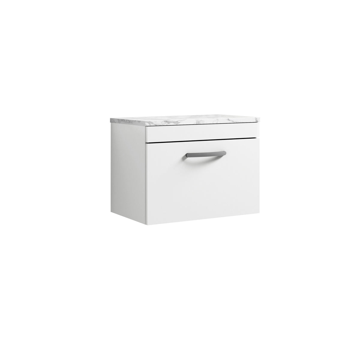 Nuie Athena 600mm 1 Drawer Wall Hung Vanity Unit With Carrara Laminate Worktop
