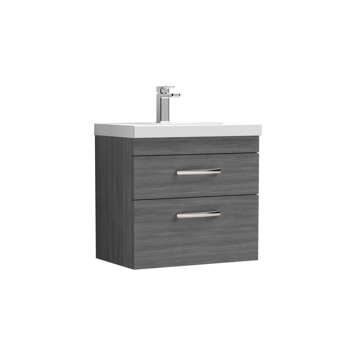 Nuie Athena 600mm 2 Drawer Wall Hung Vanity Unit With Mid-Edge Basin