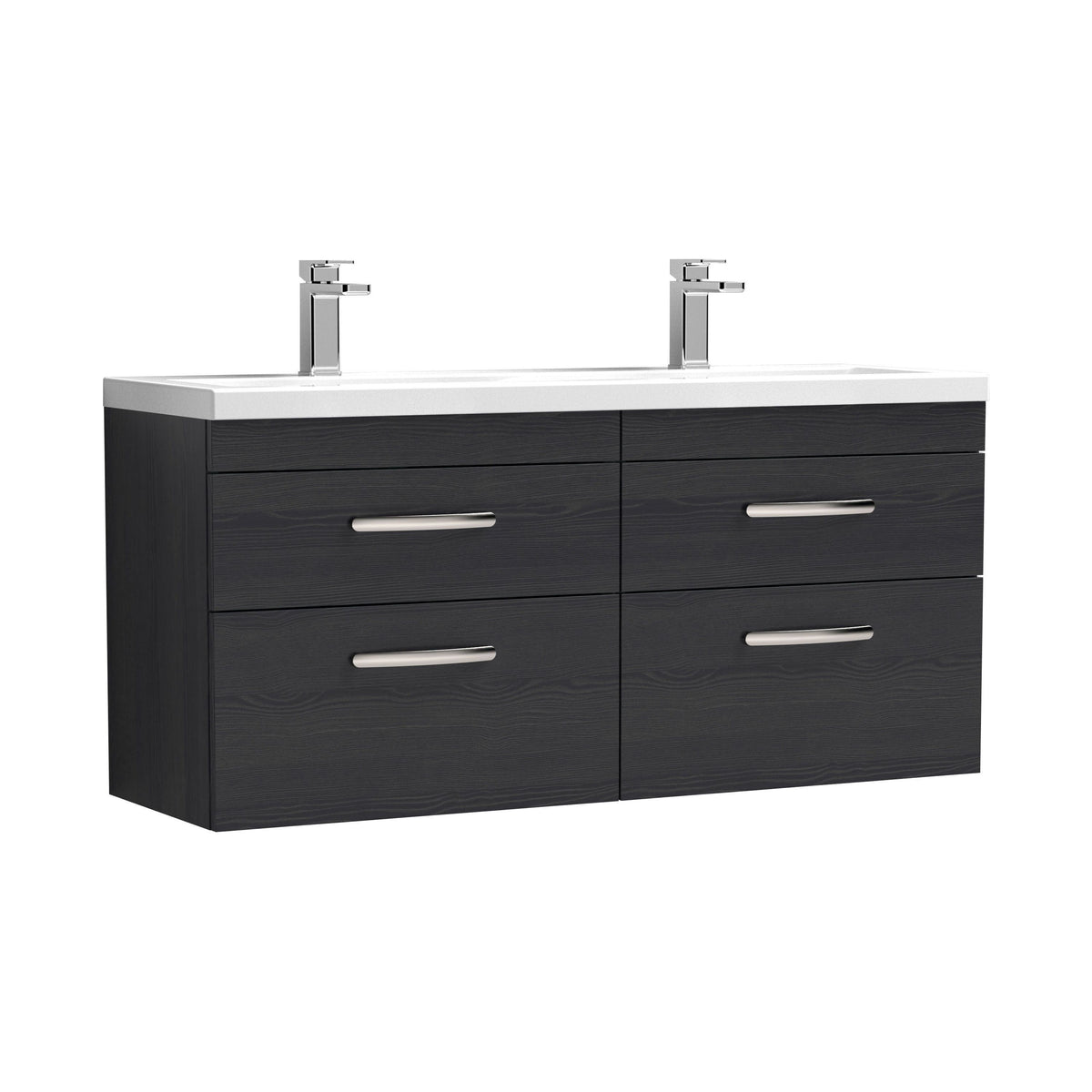 Nuie Athena 1200mm 4 Drawer Wall Hung Cabinet With 2 Tap Hole Ceramic Basin