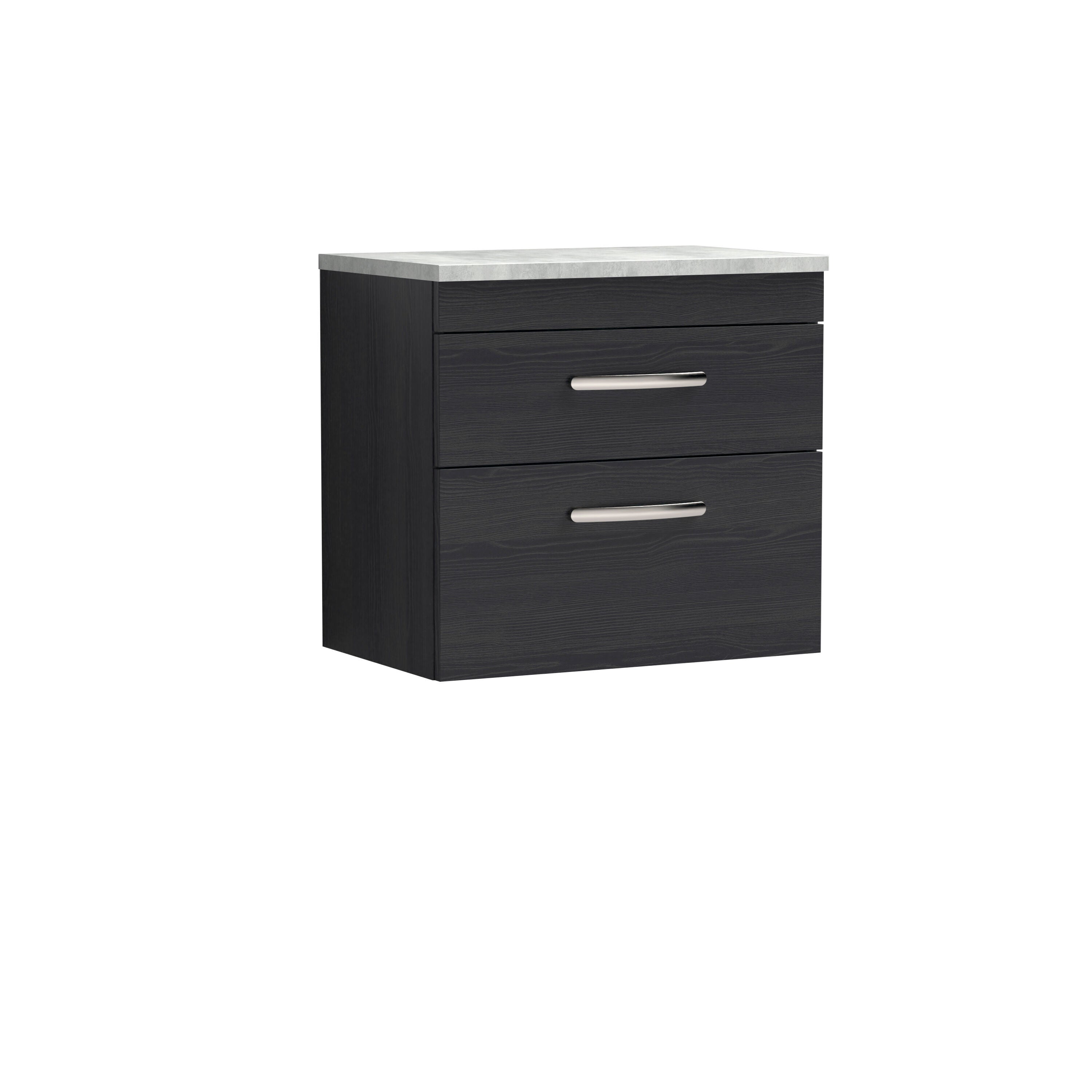 nuie Athena 600mm Charcoal Black 2 Drawer Wall Hung Vanity Unit With Bellato Grey Worktop