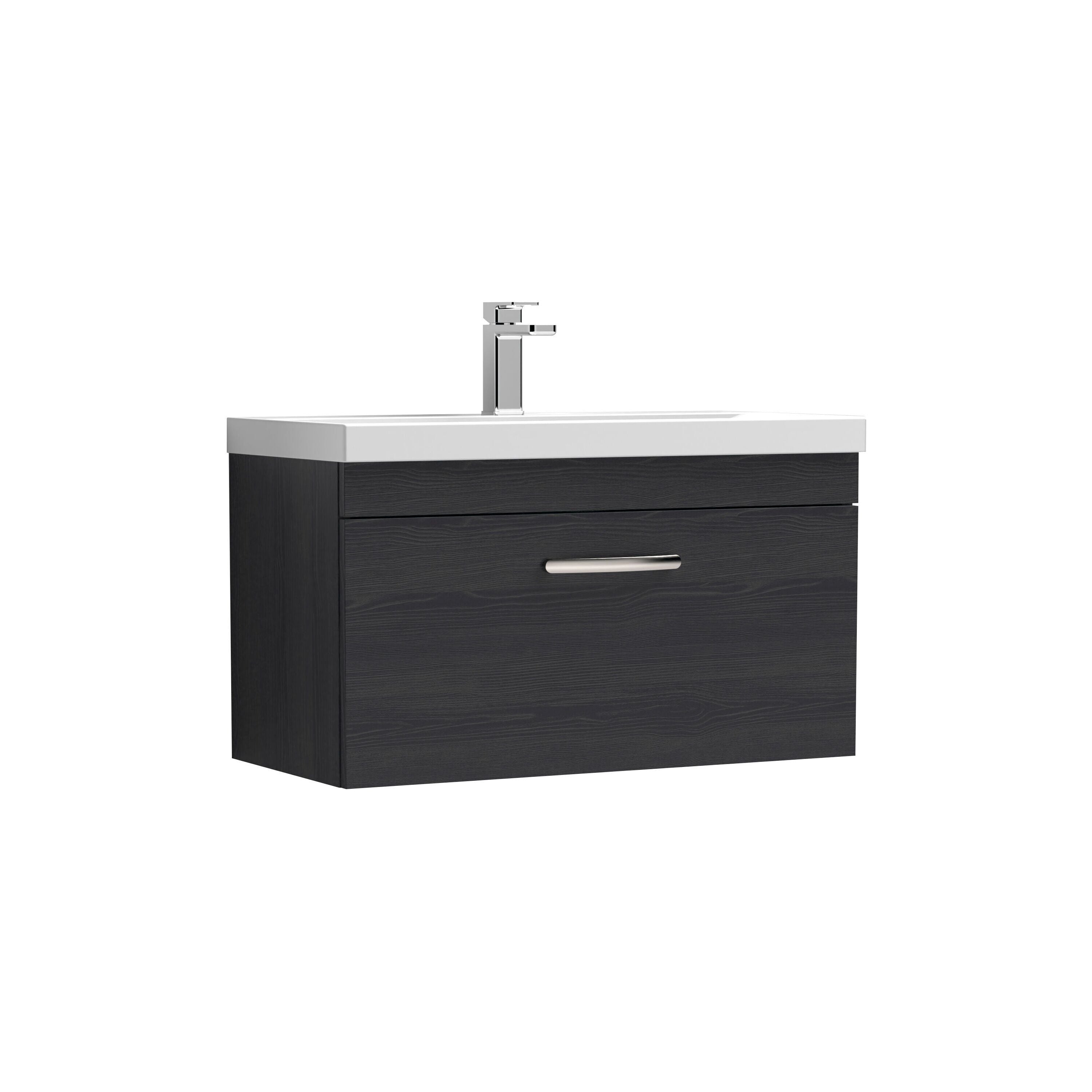 nuie Athena 800mm Charcoal Black 1 Drawer Wall Hung Vanity Unit With Mid-Edge Basin