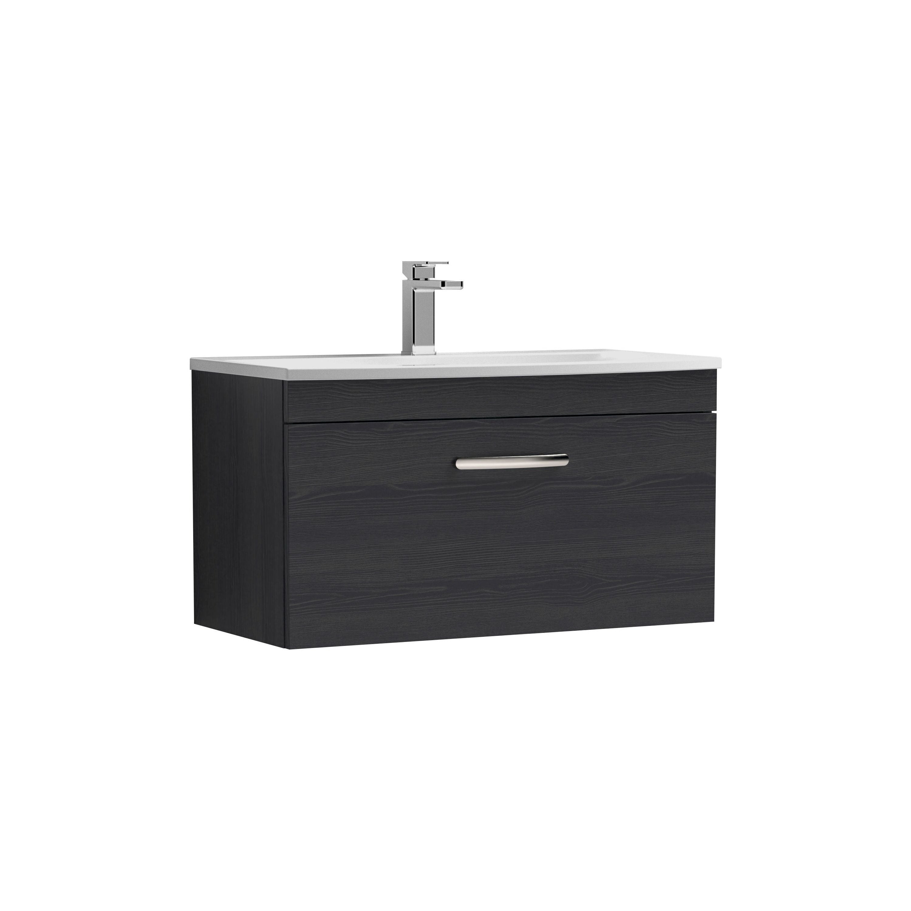 nuie Athena 800mm Charcoal Black 1 Drawer Wall Hung Vanity Unit With Curved Basin