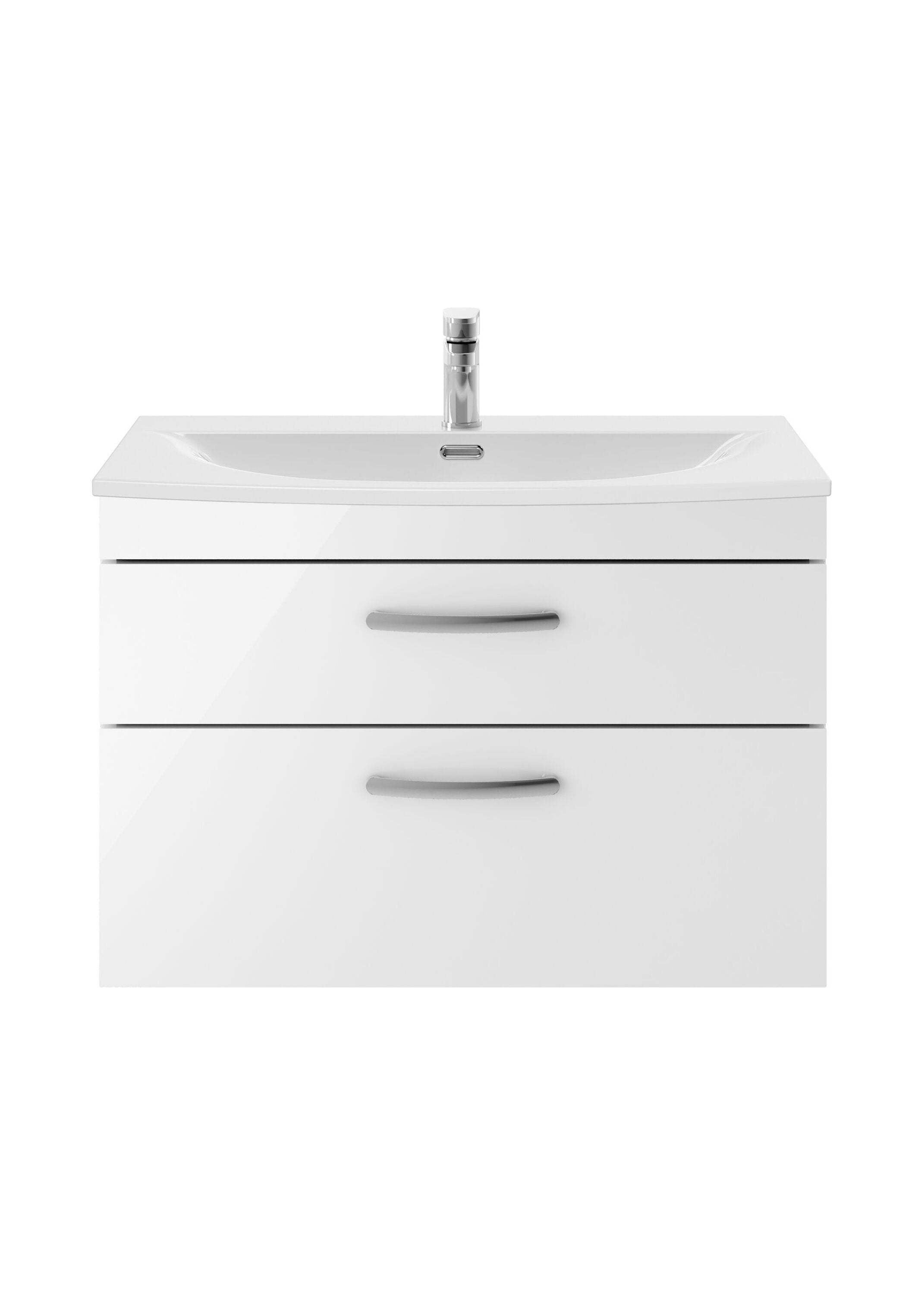 nuie Athena 800mm Gloss White 2 Drawer Wall Hung Vanity Unit With Curved Basin