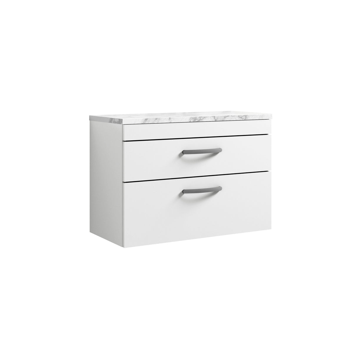 Nuie Athena 800mm 2 Drawer Wall Hung Vanity Unit With Carrara Laminate Worktop