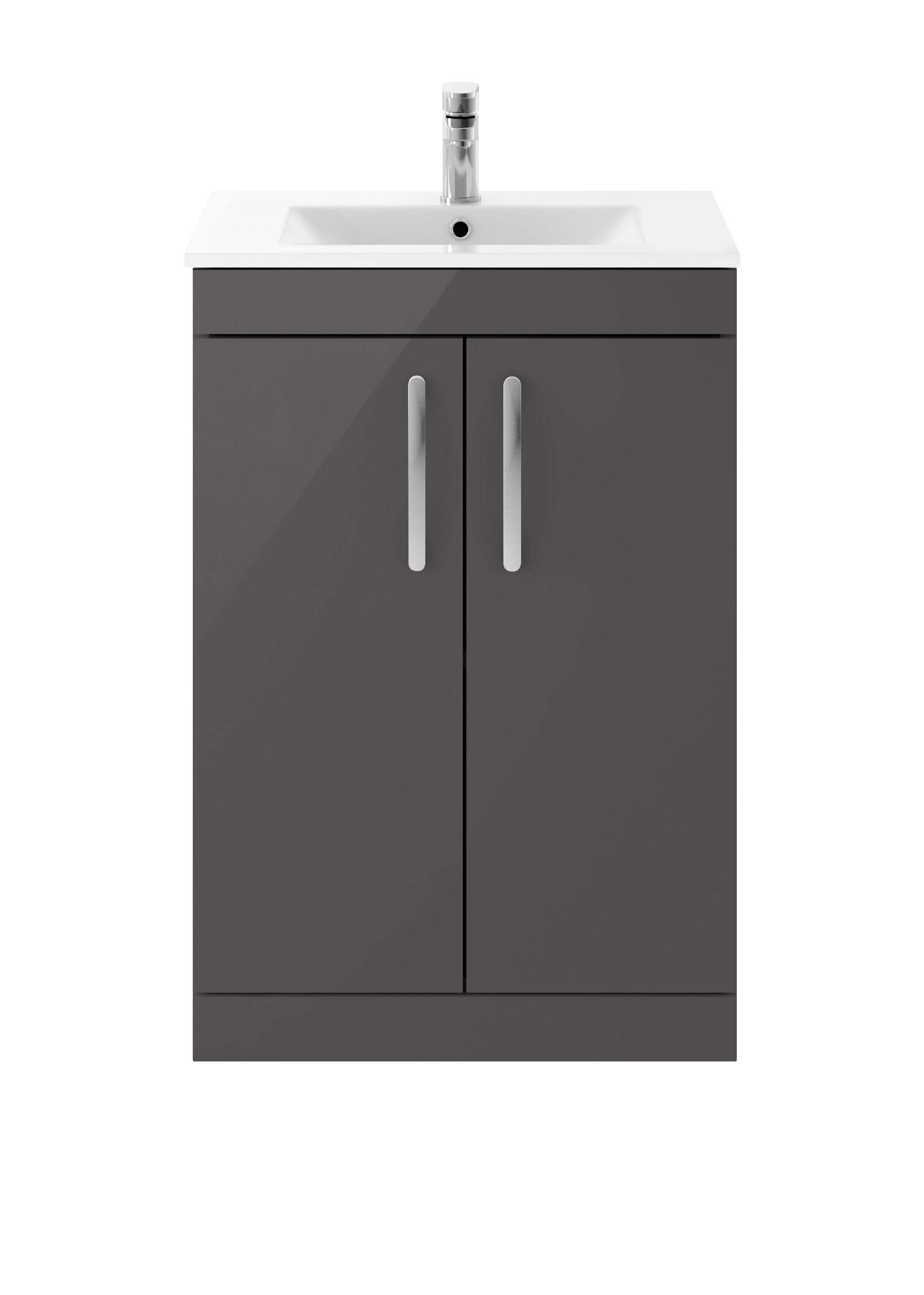 nuie Athena 600mm Gloss Grey 2 Door Floor Standing Cabinet With Minimalist Basin