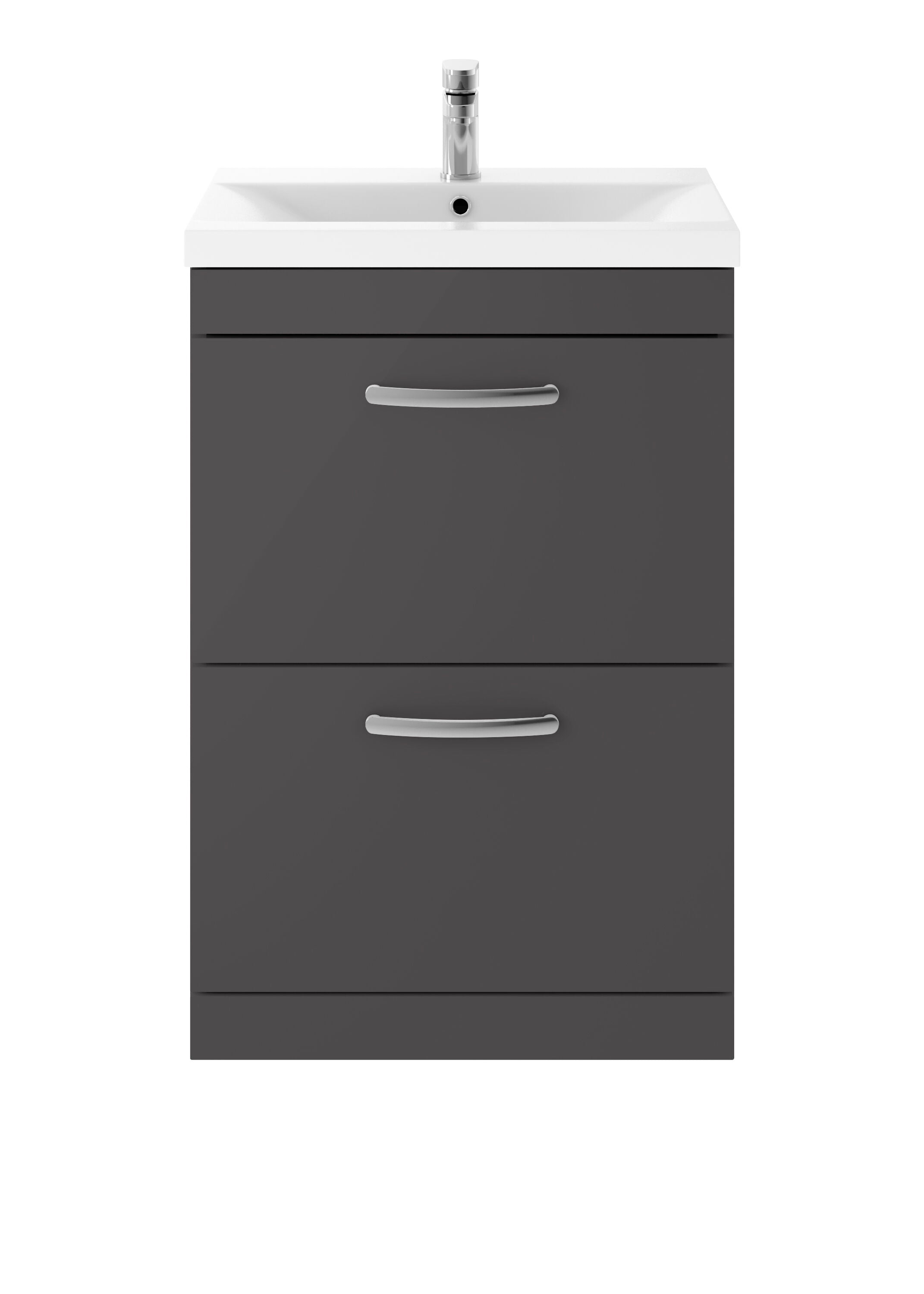 nuie Athena 600mm Gloss Grey 2 Drawer Floor Standing Cabinet With Mid-Edge Basin
