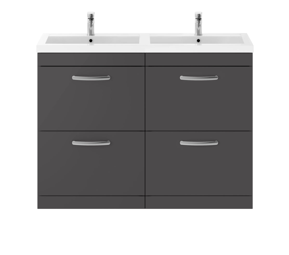 Nuie Athena 1200mm 4 Drawer Floor Standing Cabinet With 2 Tap Hole Polymarble basin
