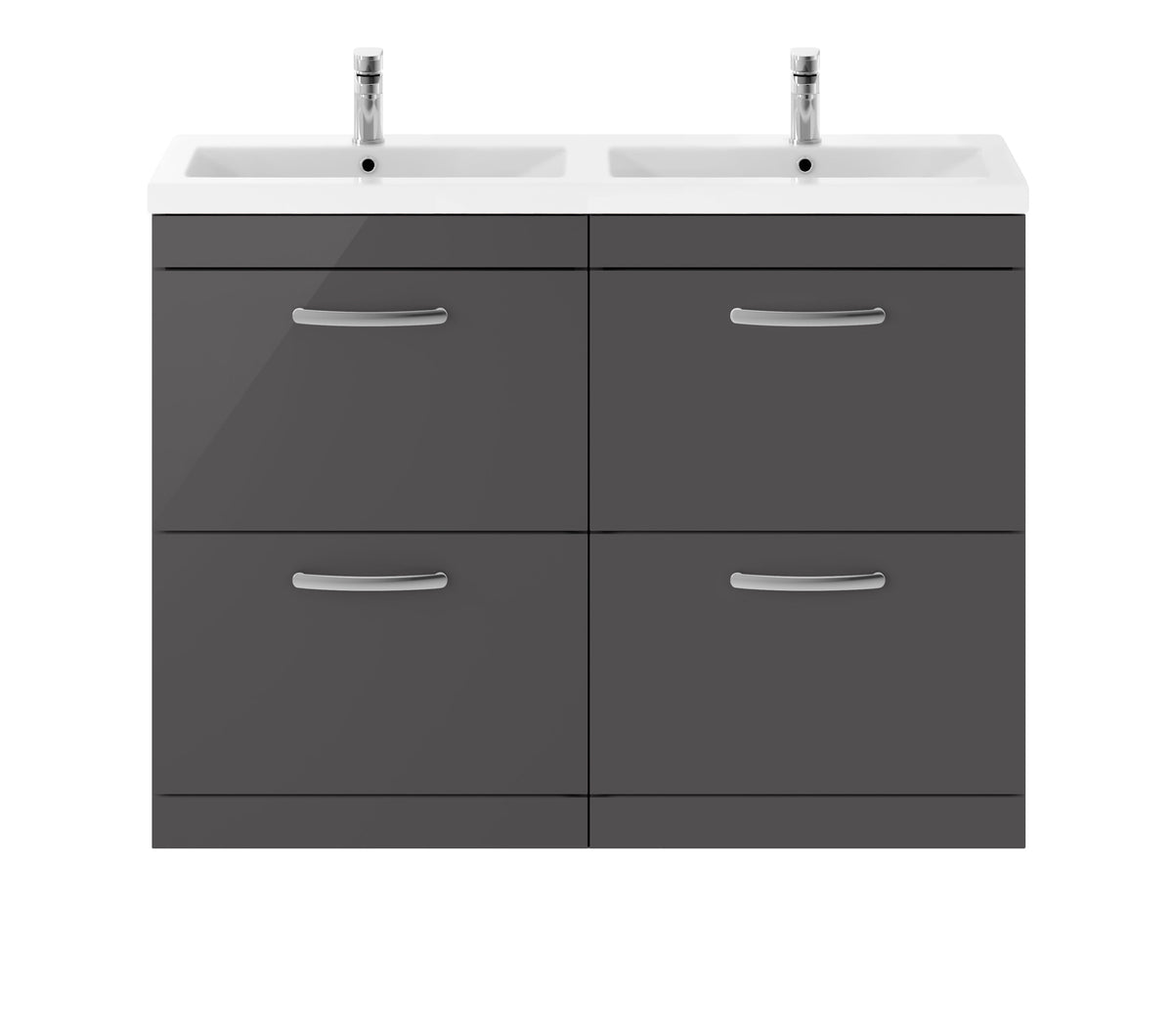 Nuie Athena 1200mm 4 Drawer Floor Standing Cabinet With 2 Tap Hole Ceramic Basin