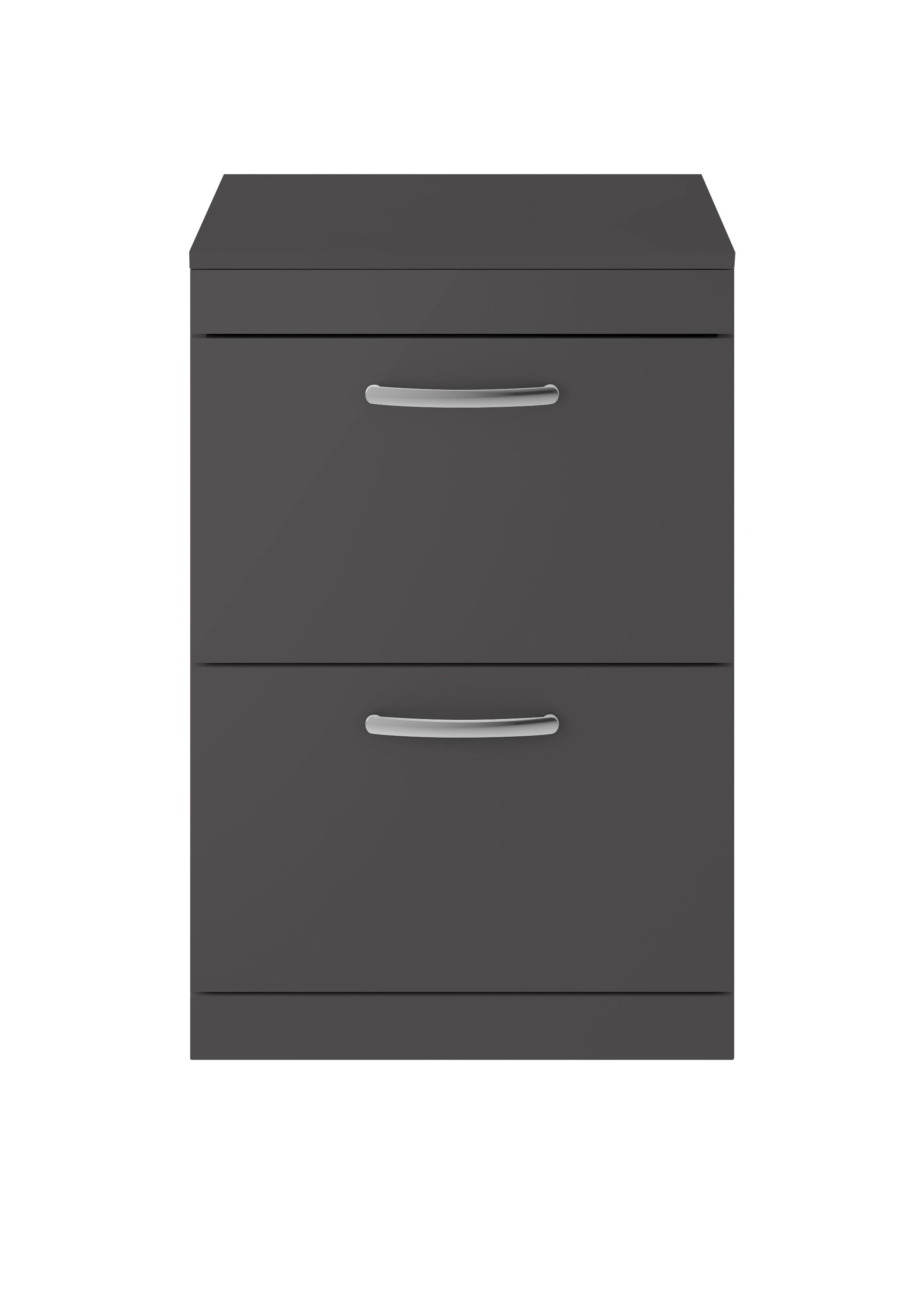 nuie Athena 600mm Gloss Grey  2 Drawer Floor Standing Vanity Unit With Co-ordinating Worktop