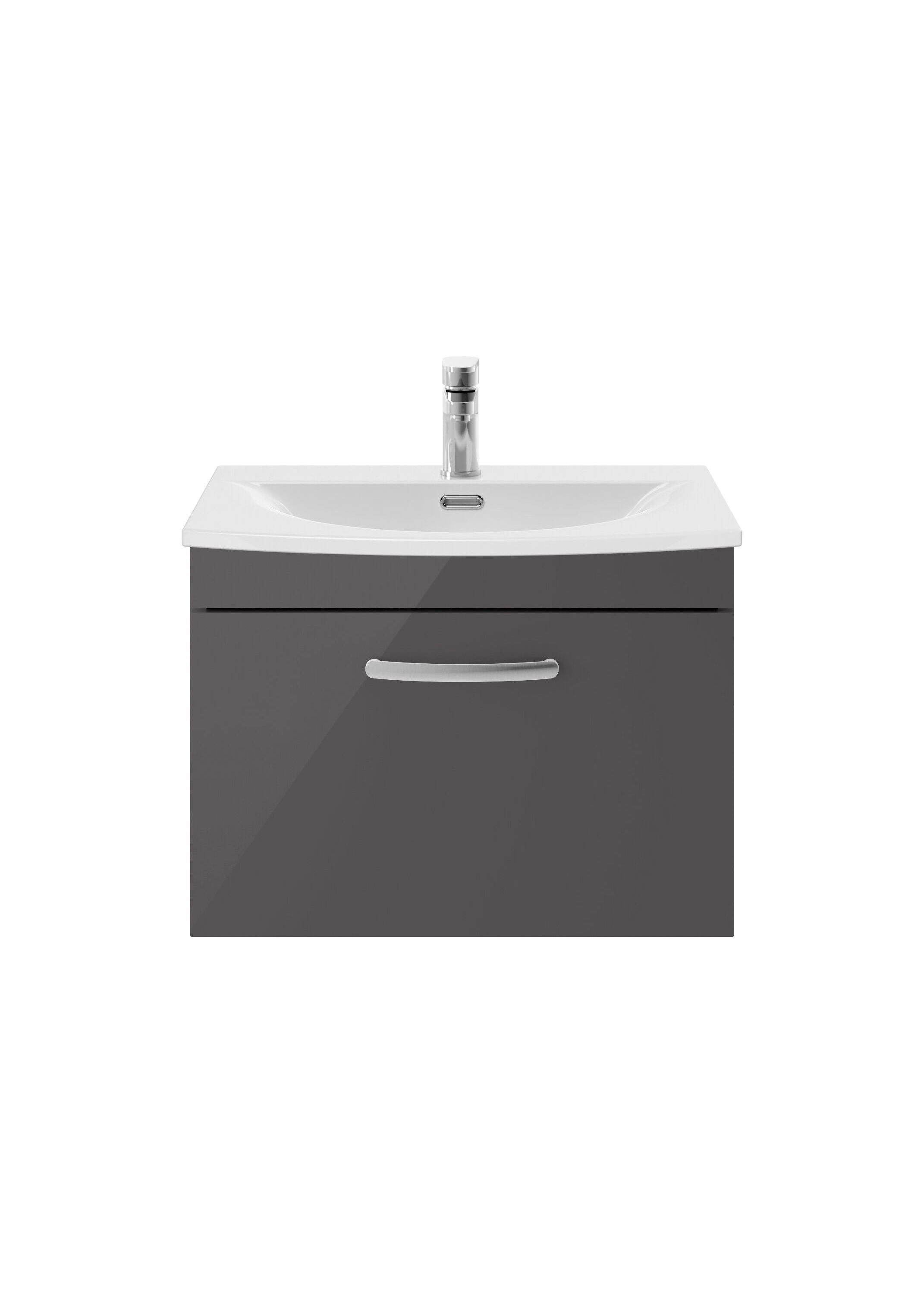 nuie Athena 600mm Gloss Grey 1 Drawer Wall Hung Cabinet With Curved Basin