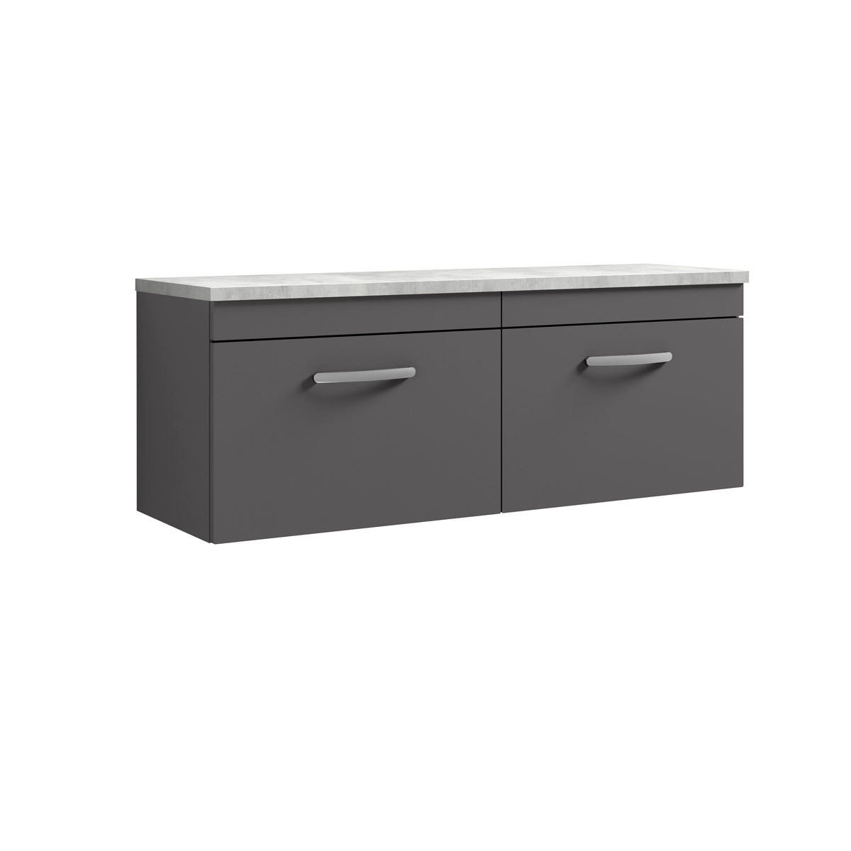 Nuie Athena 1200mm 2 Drawer Wall Hung Vanity Unit With Bellato Grey Worktop