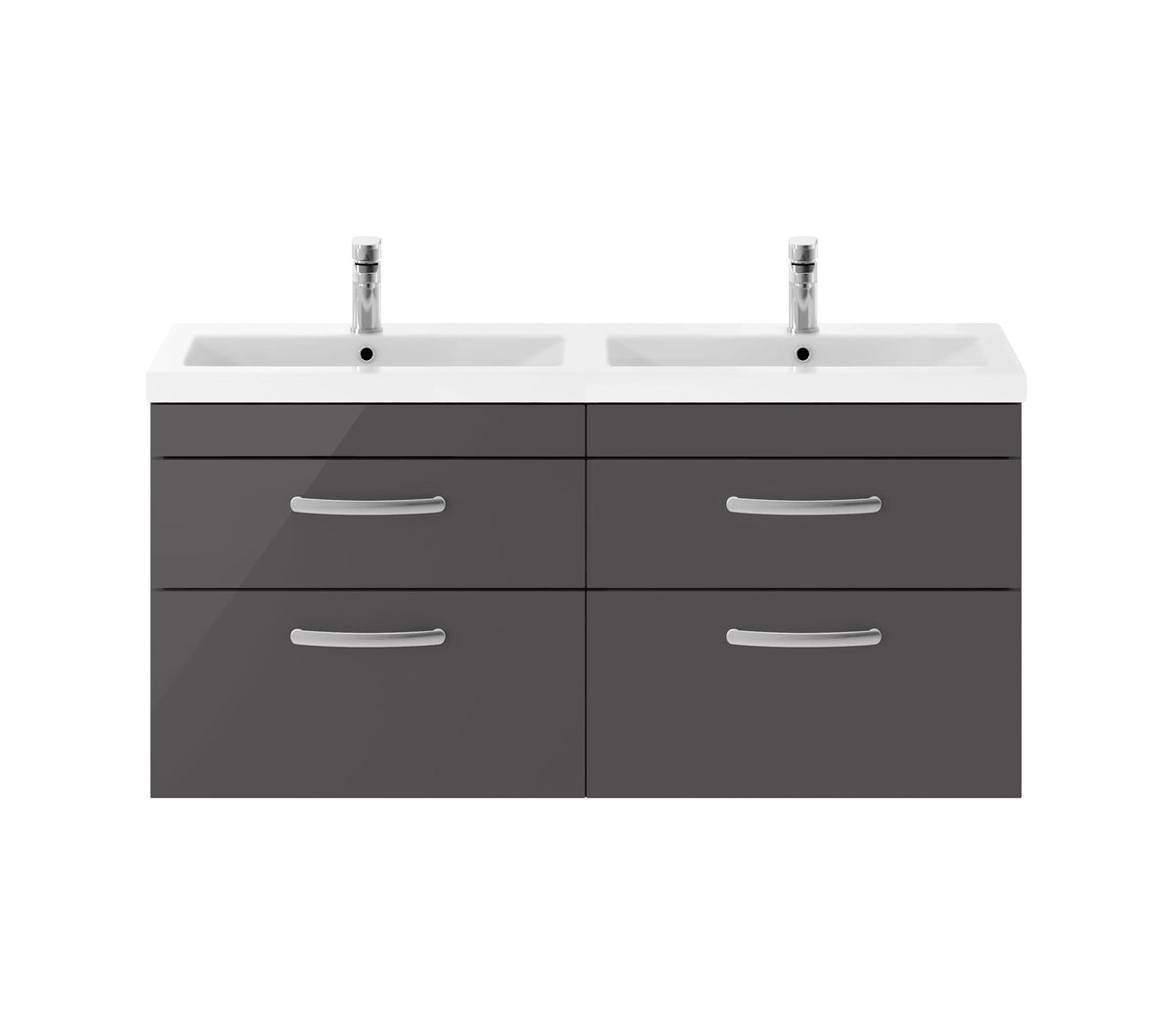 Nuie Athena 1200mm 4 Drawer Wall Hung Cabinet With 2 Tap Hole Ceramic Basin