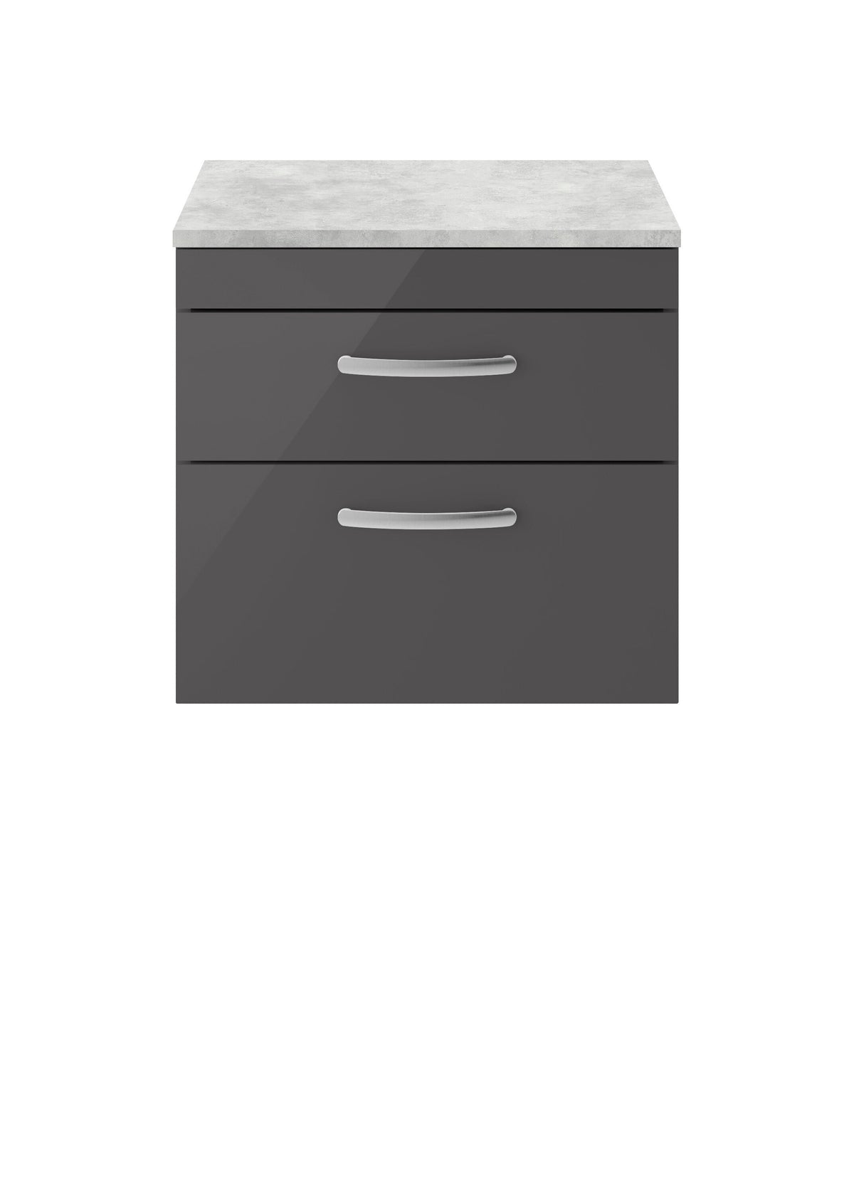 Nuie Athena 600mm 2 Drawer Wall Hung Vanity Unit With Bellato Grey Worktop