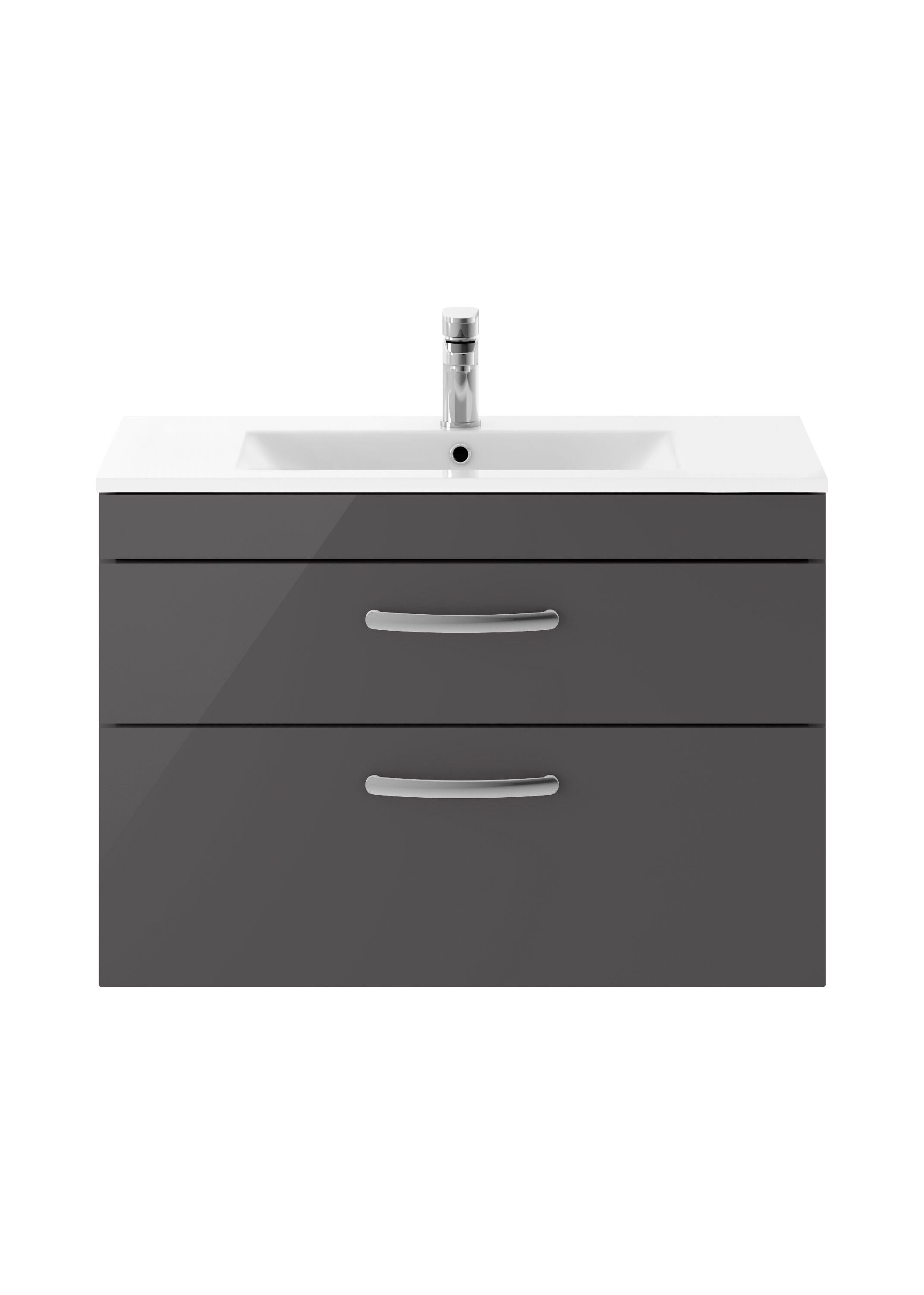 nuie Athena 800mm Gloss Grey 2 Drawer Wall Hung Cabinet With Minimalist Basin