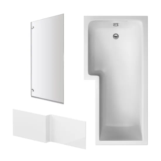 Modern Chrome L-Shaped Shower Bath Package