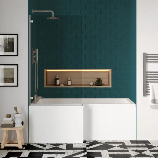 Modern Chrome L-Shaped Shower Bath Package
