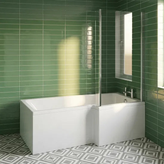 Pure Sienna 1700mm L-Shaped Complete Shower Bath Package - Left Hand - Chrome