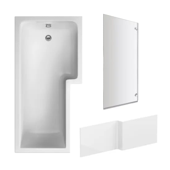 Modern Chrome L-Shaped Shower Bath Package