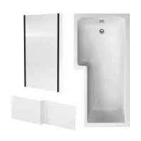 Modern Matt Black L-Shaped Shower Bath Package