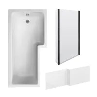 Modern Matt Black L-Shaped Shower Bath Package