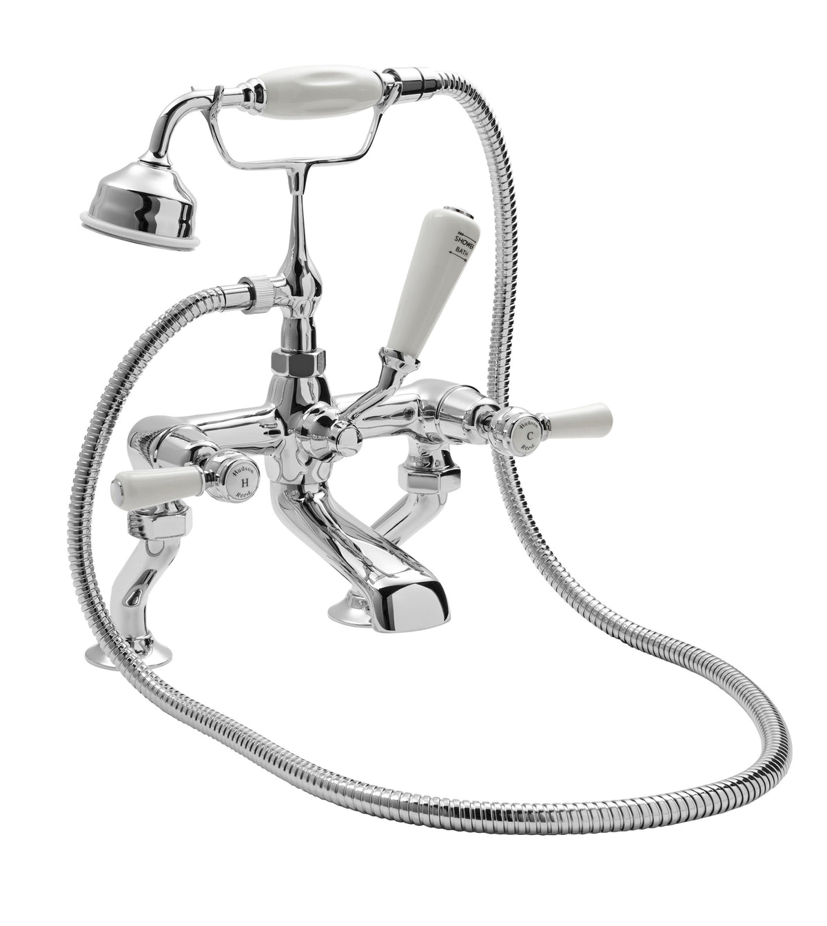 Old London Topaz /White Deck Mounted Bath Shower Mixer With Lever Handle
