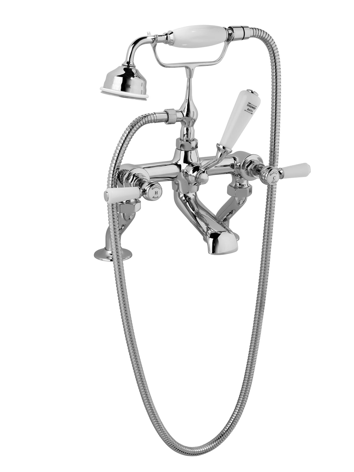 Old London Topaz /White Bath Shower Mixer With Hexagonal Collar and Lever Handle