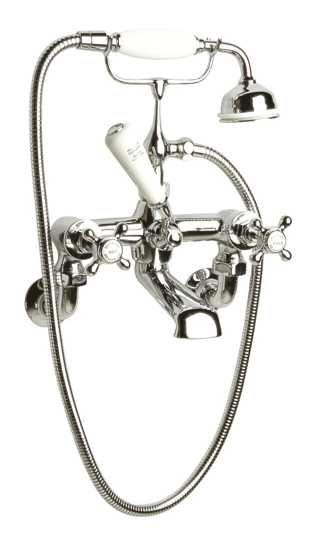Old London Topaz /White Wall Mounted Bath Shower Mixer With Hexagonal Collar and Crosshead Handle