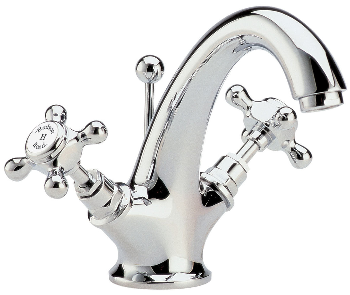 Old London Topaz /White Mono Basin Mixer With Hexagonal Collar and Crosshead Handle Mixer and Waste