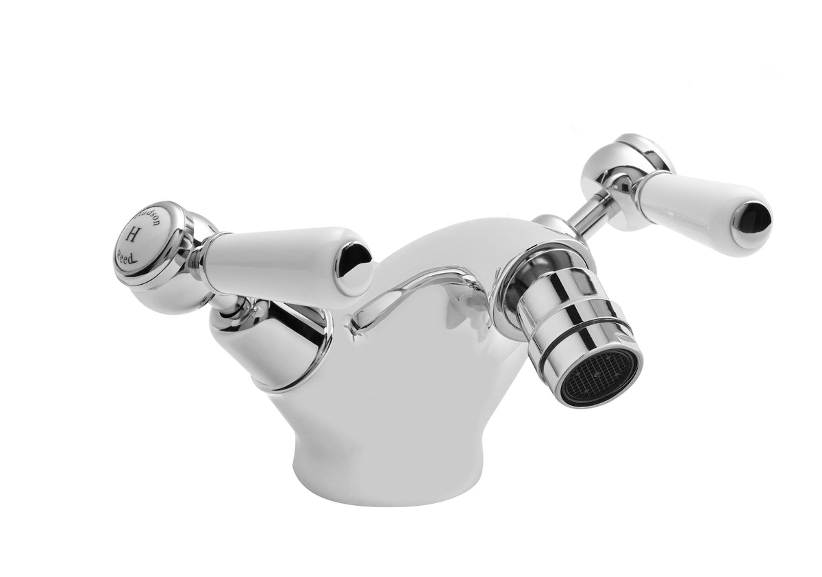 Old London Topaz /White Bidet Mixer With Dome Collar and Lever Handle and Pop Up Waste
