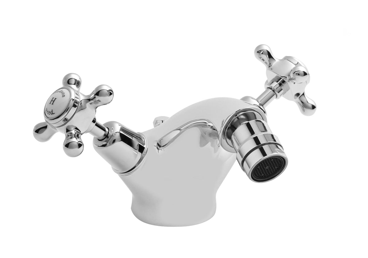 Old London Topaz /White Bidet Mixer With Dome Collar and Crosshead Handle and Pop Up Waste