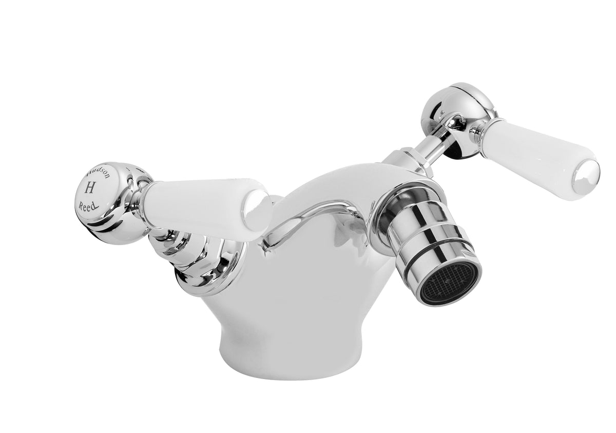 Old London Topaz /White Bidet Mixer With Hexagonal Collar and Lever Handle and Pop Up Waste