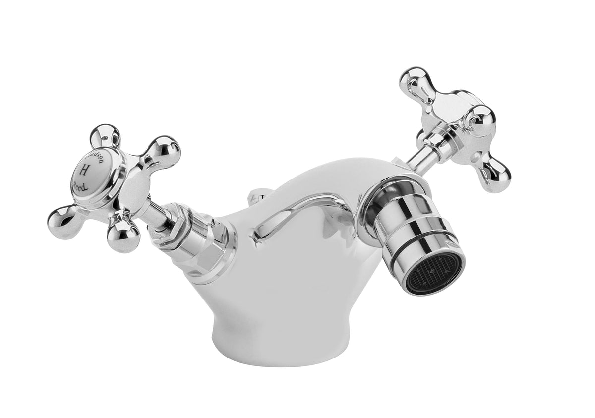 Old London Topaz /White Bidet Mixer With Hexagonal Collar and Crosshead Handle and Pop Up Waste