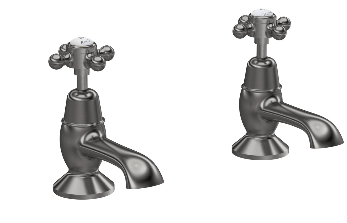 Old London Topaz /White Deck Mounted Bath Taps With Dome Collar and Crosshead Handle