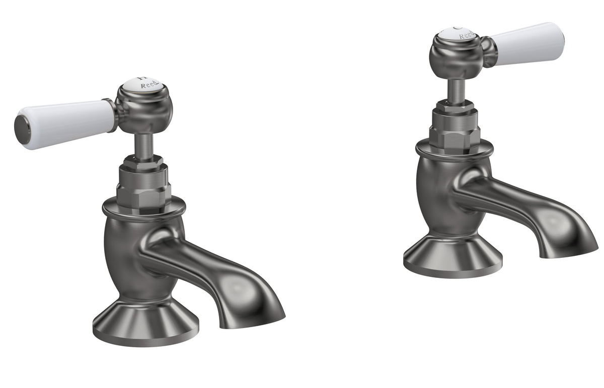 Old London Topaz /White Deck Mounted Bath Taps With Hexagonal Collar and Lever Handle