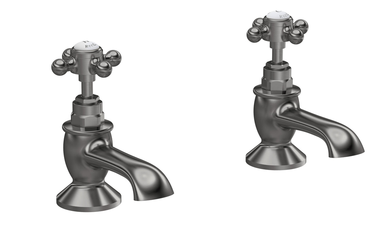 Old London Topaz /White Deck Mounted Bath Taps With Hexagonal Collar and Crosshead Handle