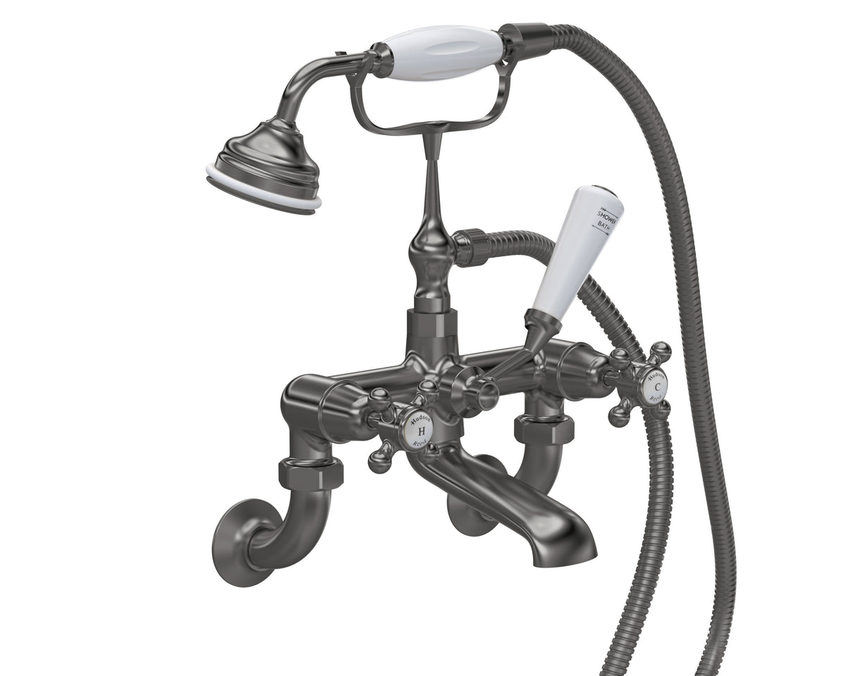 Old London Topaz /White Wall Mounted Bath Shower Mixer With Dome Collar and Crosshead Handle
